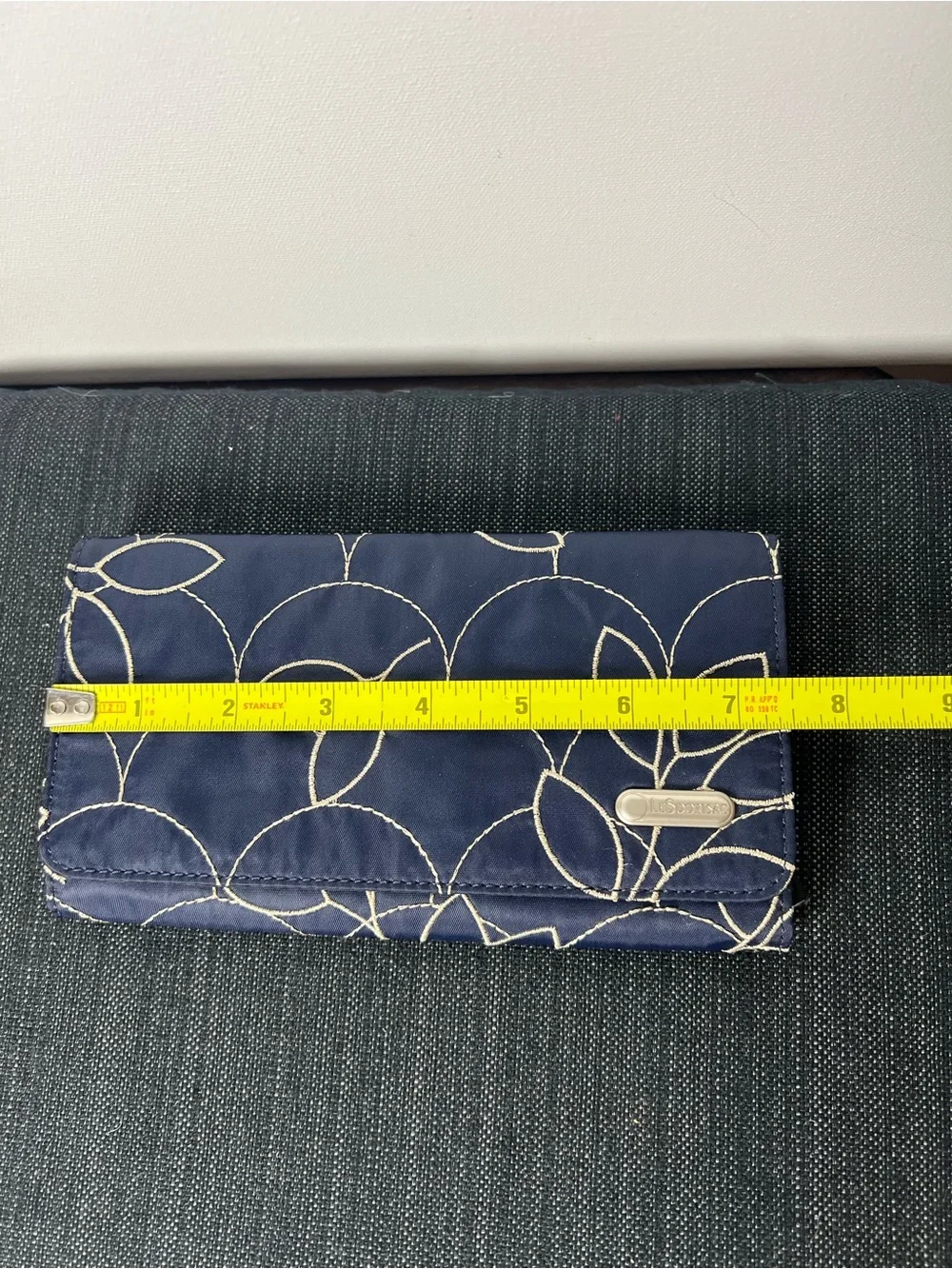 LeSportsac Navy Trifold Wallet with Embroidered Lead Pattern Nylon